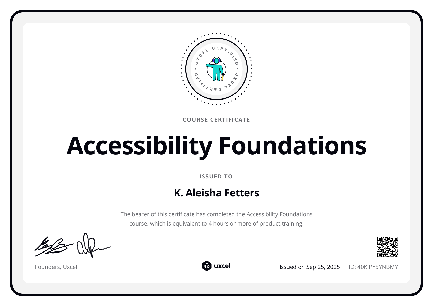 Aleisha's certificate